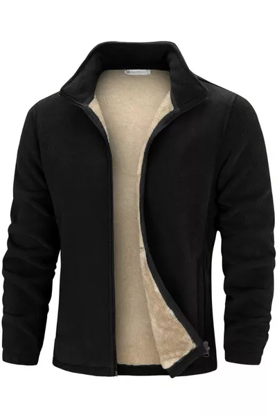 Ghassy Co. Giacca in pile da uomo con tasche, fodera in peluche ultra termica e zip completa