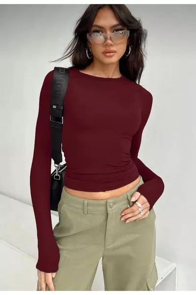 Bisiklet Yaka Basic Uzun Kollu Body Full Likralı Tam kalıp