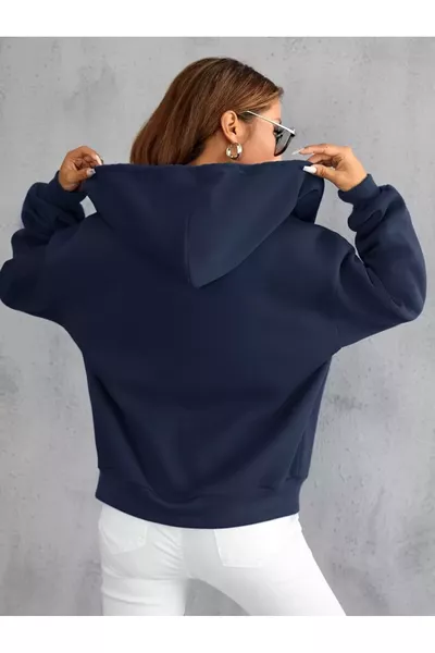 سويت شيرت بغطاء للرأس بسحّاب باللون الأزرق الداكن للجنسين