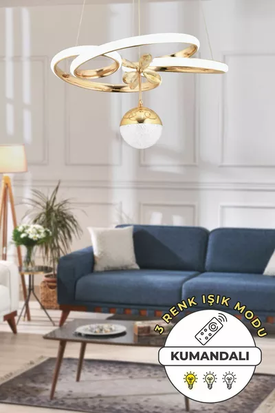 Dante LED-Kronleuchter für Wohnzimmer mit Fernbedienung, 3-Farben-Lichtfunktion, modernes goldfarbenes Design