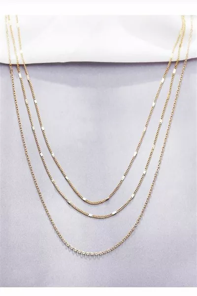 Women's Triple Sherry Chain Necklace Gold Plated Layered Necklace Choker Long Multi Necklace