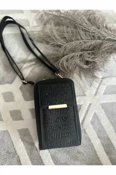 حقيبة محفظة نسائية سوداء بحمالة كروس وجيوب لهاتف