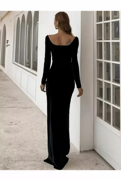 طوق مفصل عميق شق المخملية اللباس