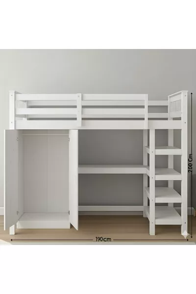 veelzijdig bed met bureau, kledingkast en boekenplank, vier-in-één