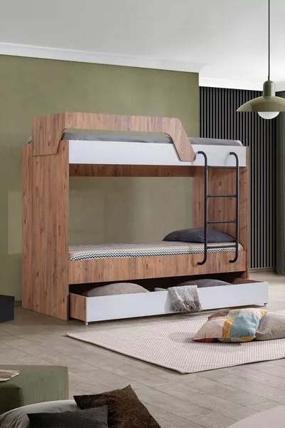 Bunk Bed, Triple Bunk Metal Bed with Legs, 3 Comfort Mattresses