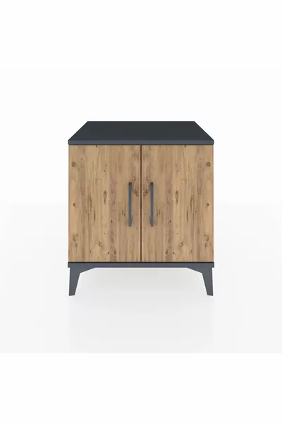 Hyperion Nightstand with 2 Shelves and 2 Doors Anthracite-Pine