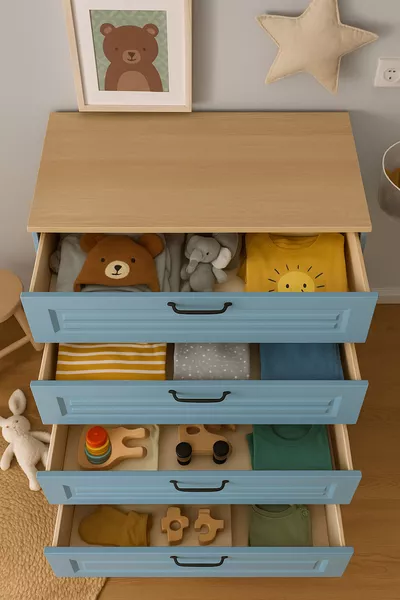 Blauwe Ladekast met Laden | % MDF Kwaliteit | REHAU Geplaatste Deurtjes | Houten Poten