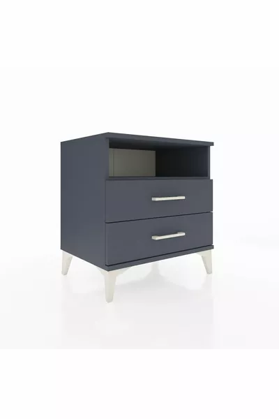 Hyperion Nightstand with Single Shelf and 2 Drawers Anthracite-Anthracite