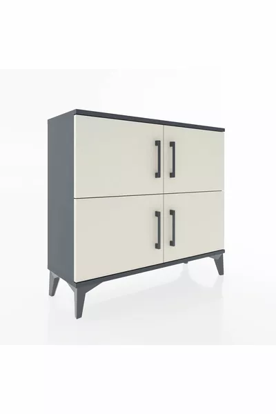 خزانة أرجيس بثلاثة أرفف وأربعة أبواب - أنثراسيت-رملي