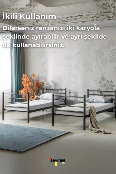 Lits superposés, Lit superposé à deux étages, Lit superposé en métal, Lit superposé en métal fer forgé détachable, cm noir