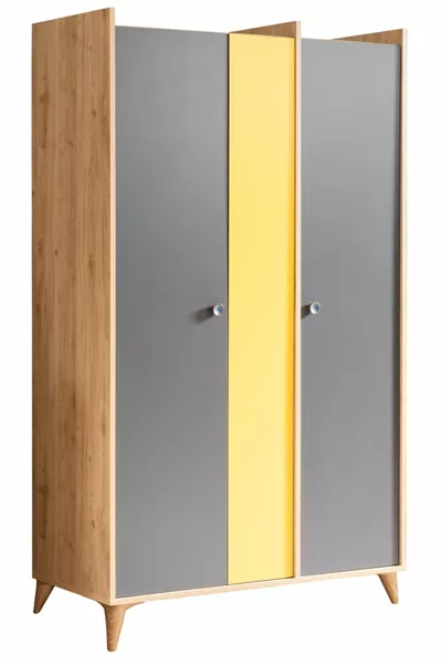 غرفة نوم شبابية عصرية - خزانة بثلاث أبواب، سرير، طاولة جانبية، خزانة أدراج