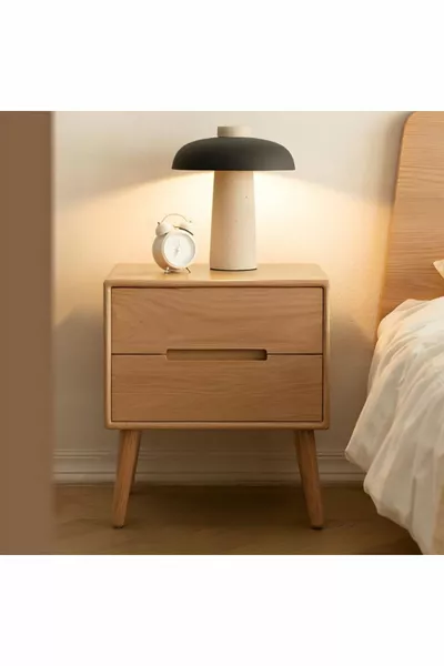 Comodino moderno in legno con due cassetti