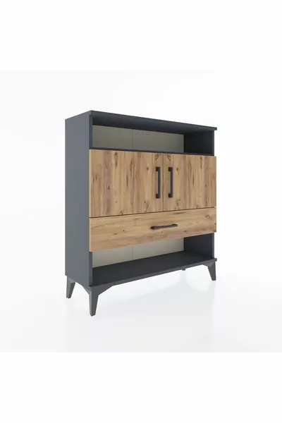 خزانة أرجيس مع رفوف 3 ودرج واحد و2 أبواب، رمادي فحمي-صنوبر