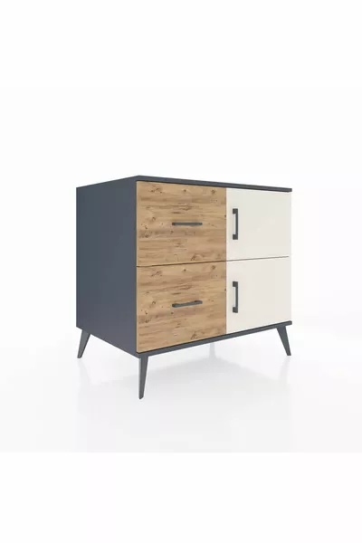 خزانة كرونوس برف واحد ودرجين وغطائين، رمادية فحم/صنوبر