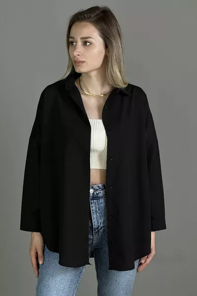 Chemise Femme Oversize Décontractée à Une Poche % Lin Nouvelle Saison