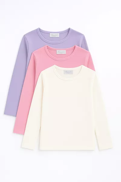 Girls' 3-Pack Long Sleeve Bodysuit T-Shirt Daily School Sports Cream Pink Purple