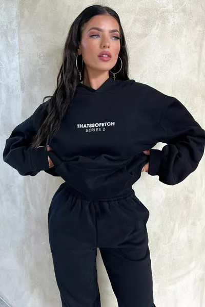So Fetch Series 2 Eşofman Takımı Sweatshirt Jogger - Siyah Baskılı Oversize Şardonlu Kapüşonlu
