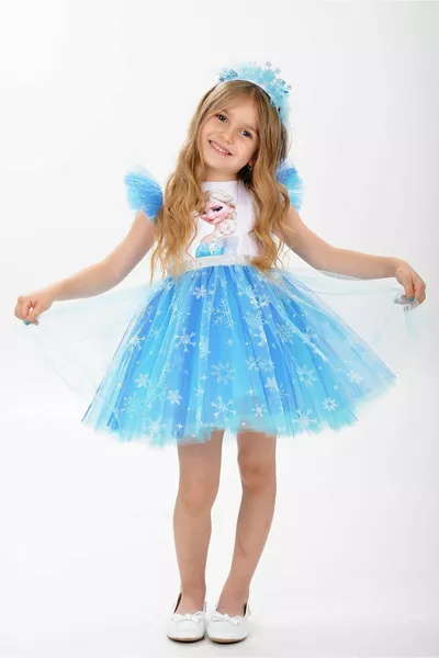 إلسا ملكة الثلج فستان حفلة للبنات مع تاج مزين بثلوج