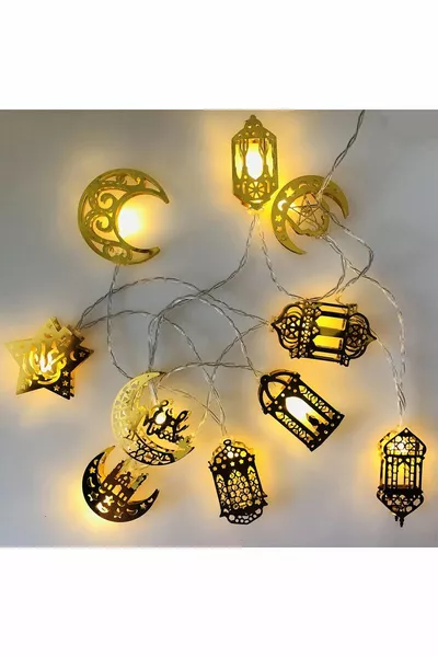 Ramazan Ayına Özel Karışık Figürlü Metal LED Işıklar  Süsleme Işığı Gün Işığı