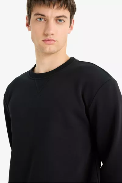 Regular Fit Crew Neck Thick Basic Plain Sweatshirt AU