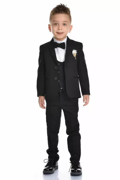 Costume de mariage pour garçon avec gilet, coupe sportive, noir foncé