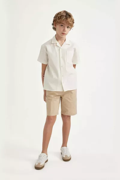 Jungen Basic Einfarbige Gabardine Shorts mit Elastischem Bund und Taschen SM