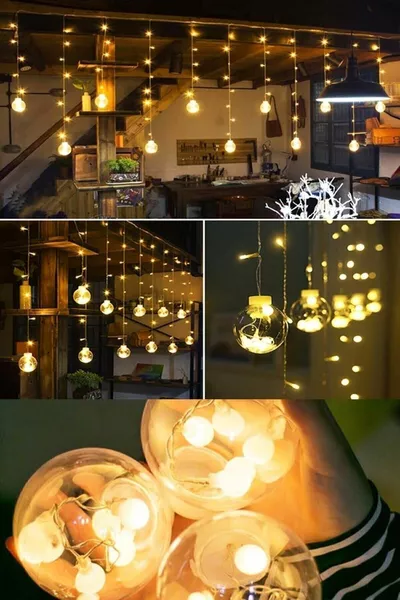 Декоративна завеса с LED светлини, анимирани топки, крушки с LED, завеса с дължина 3 м, с щепсел