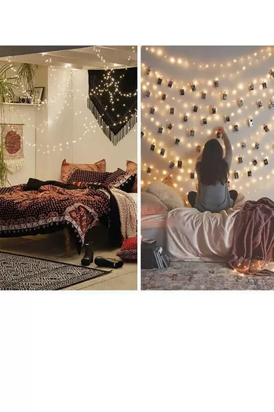 Гирлянда светодиодная LED 5 метров, желтая, на батарейках,  маленьких прищепок для крепления, новогодняя LED