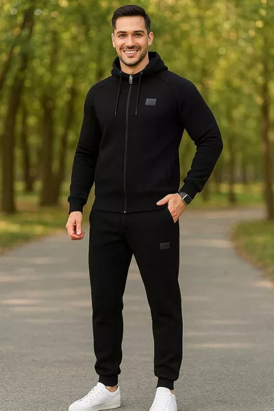 بدلة رياضية رجالية سميكة مريحة مبطنة بالفرو