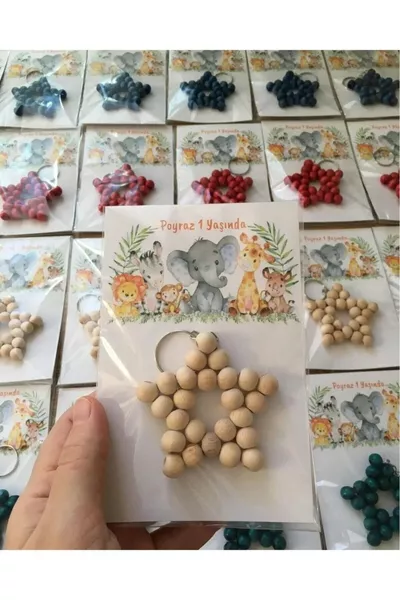 ميدالية مفاتيح على شكل نجمة بحلقات خشبية، ألوان متنوعة ( قطعة)