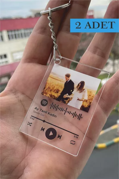 ميدالية مفاتيح شفافة مع صورة وشيفرة سبوتيفاي مخصصة للشخص - قطعتان - هدية للحبيبة أو الصديقة