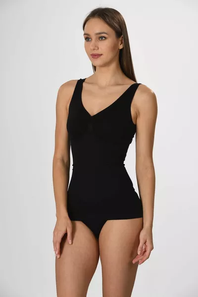  حمالة صدر نسائية سوداء بلا خياطة برقبة V ضاغطة مضلعة محبوكة بلا درز