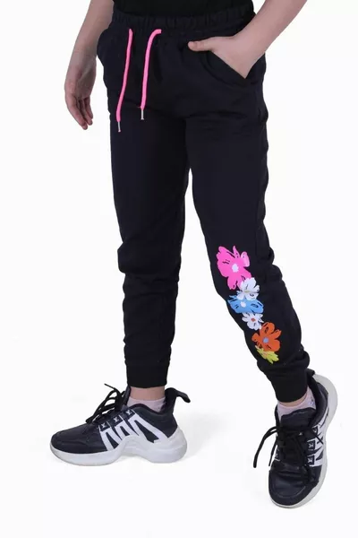 Girls' High-Waist Sweatpants with Triple Mixed Pattern