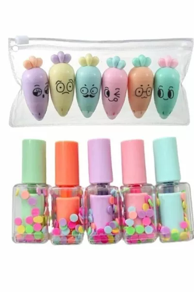 Набор флуоресцентных ручек в форме морковки и лака для ногтей от Ege Fotokopi Ve Kırtasiye - Набор Ege Fotokopi Ve Kırtasiye