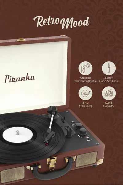  Turntable with Bluetooth and Carrying Case / Bluetooth + RCA + 3.5mm Audio Input / Compatible with  RPM Records