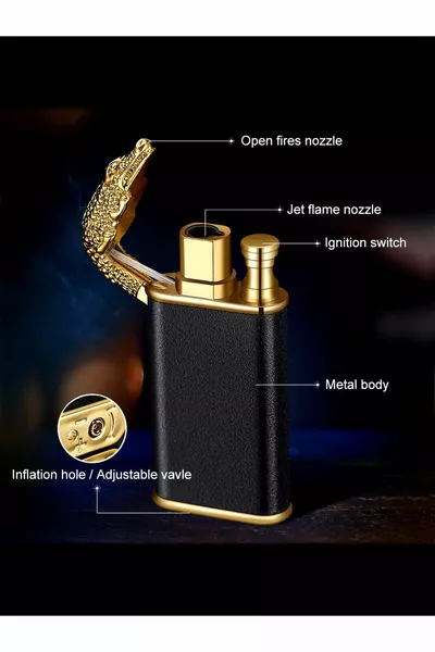 Именная люксовая зажигалка с двойным пламенем «Лев» в коробке с дизайном крокодила