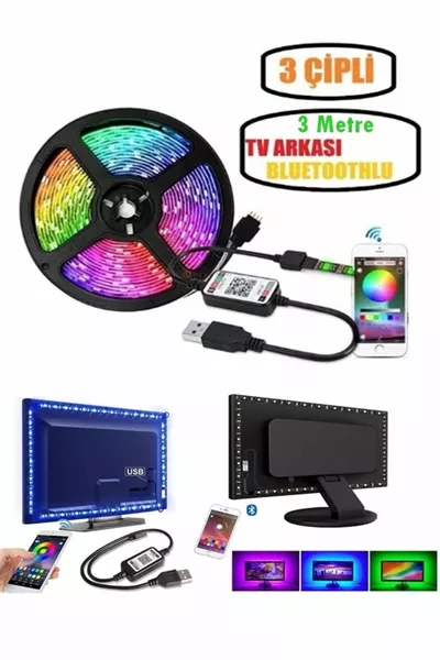 Ruban LED USB Bluetooth pour TV et PC, éclairage RGB multicolore de 3 mètres avec plusieurs modes, spectacle visuel
