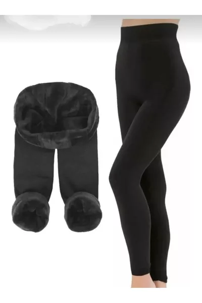 Legging d'hiver thermique pour femme, noir, doublé de peluche