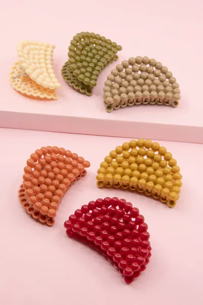 طقم مشابك للشعر نسائي 6 قطع بألوان مختلفة مع لؤلؤ