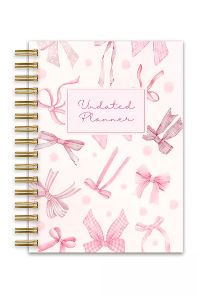 Твърда корица  бележник с спирала (неограничен планировач) розова панделка