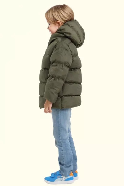 Boys' Khaki Padded Winter Coat with Faux Fur Hood, Waterproof and Wind-Resistant