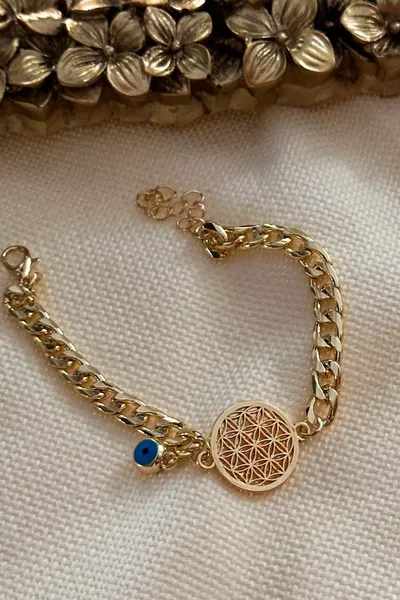 Yaşam Çiçeği Model Nazar Sallantılı Zincir Bileklik