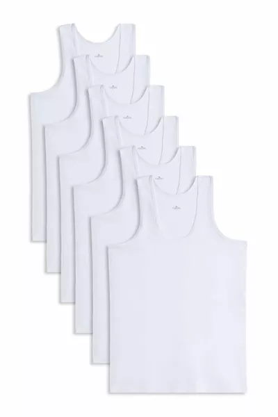 6 قطع قميص داخلي رجالي أبيض ضيق من القطن بنسبة % قصّة عادية مقاس قياسي، عبوة من 6