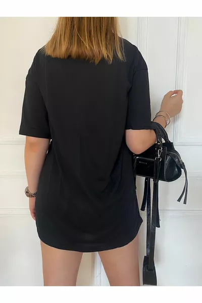 تي شيرت واسع قصير الأكمام من القطن المحاك بلون سادة للجنسين