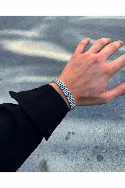 l Cord Stainless Steel Silver Men's Bracelet