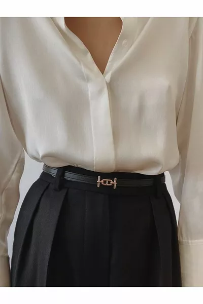 حزام نسائي رفيع بمشبك ذهبي، حزام للبنطال، حزام للقميص، حزام للسترة