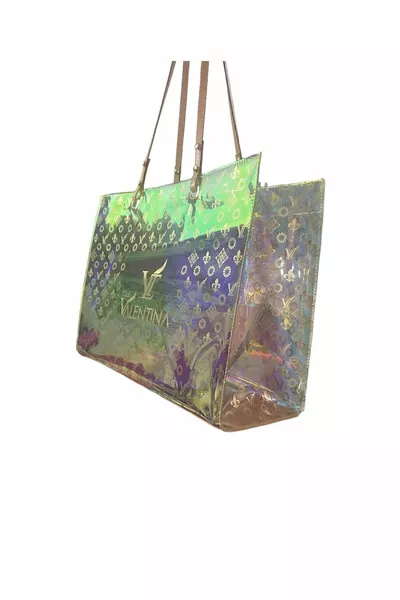 Women's Holographic Transparent Faux Leather Beach Bag with Handle and Inner Pocket