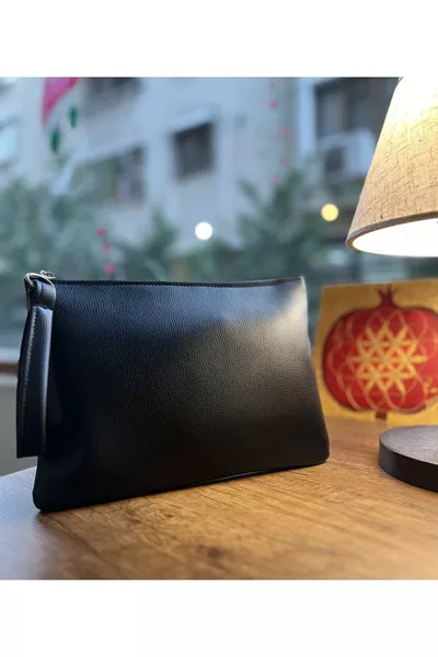 Dames Leren Clutch Tas met Ritssluiting en Voering