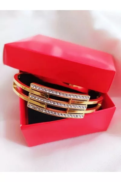 Stainless Rib Model Zircon Stone Steel Cuff Bracelet