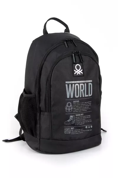 Zaino scolastico a doppio scomparto "The World" Nero / 